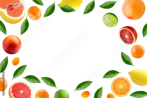 citrus isolated on white background, pomelo, grapefruit, orange, lemon, tangerine, lime, kumquat