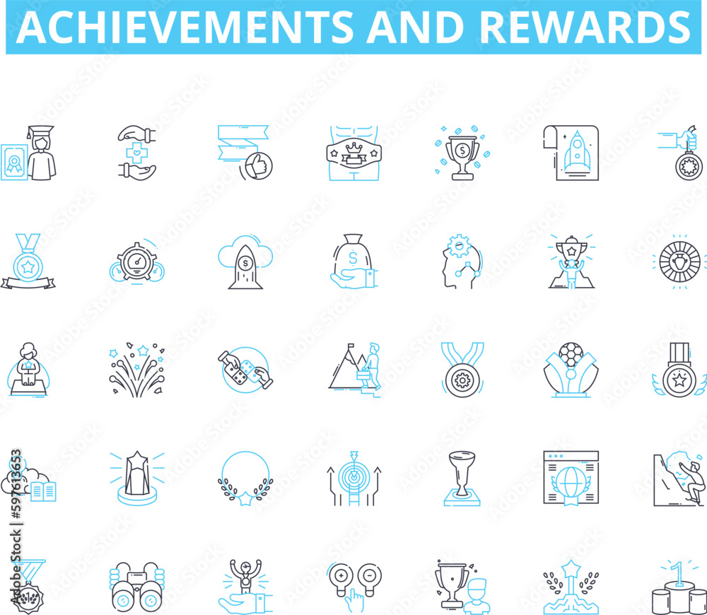 Achievements and rewards linear icons set. Accomplished, Successful, Victory, Champion, Achievement, Accomplishment, Success line vector and concept signs. Triumph,Prosperity,Bonus outline Achievements and rewards linear icons set. Accomplished, Successful, Victory, Champion, Achievement, Accomplishment, Success line vector and concept signs. Triumph,Prosperity,Bonus outline
