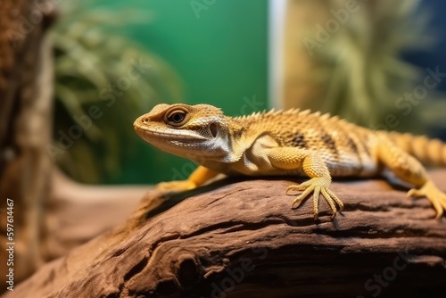 green anole lizard perched on a rocky surface. Generative AI