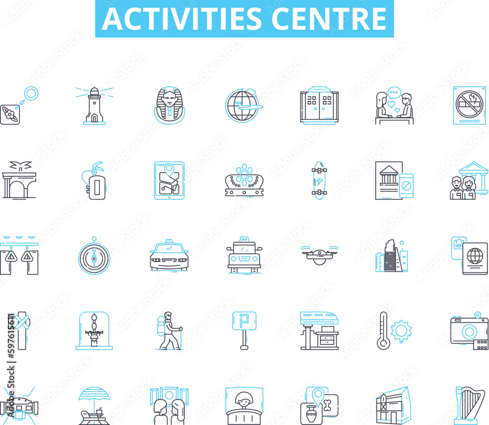 Activities centre linear icons set. Amusement, Adventure, Entertainment, Recreation, Leisure, Sports, Fitness line vector and concept signs. Fun,Dance,Arts outline illustrations Activities centre linear icons set. Amusement, Adventure, Entertainment, Recreation, Leisure, Sports, Fitness line vector and concept signs. Fun,Dance,Arts outline illustrations