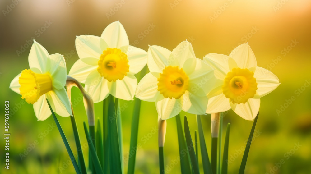 Fototapeta premium Daffodils flower background. Illustration AI Generative.