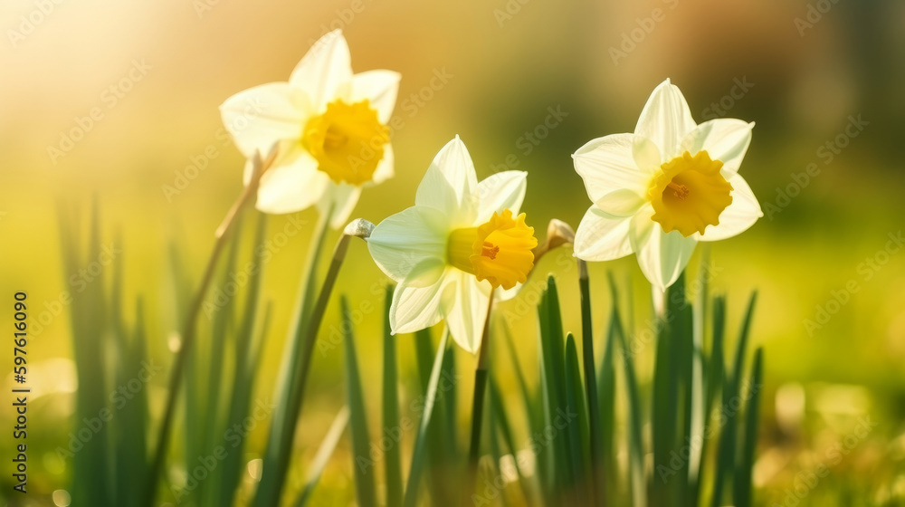 Daffodils flower background. Illustration AI Generative.