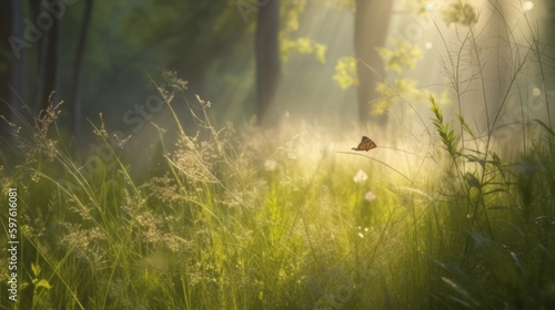 Summer forest background. Illustration AI Generative.