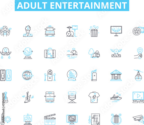 Adult entertainment linear icons set. Stripper, Escort, Pornography, Fetish, Swing, Threesome, Voyeurism line vector and concept signs. BDSM,Adult store,Erotic outline illustrations