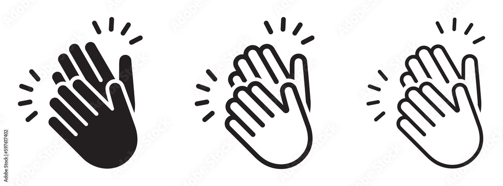 Set of hands clapping icon. Clap symbol, victory gesture, applause. Congratulations, celebration and success. Vector illustration. Set of hands clapping icon. Clap symbol, victory gesture, applause. Congratulations, celebration and success. Vector illustration.