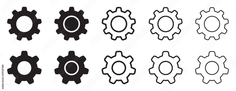 Set of gears icons. Cogwheel. Settings. Black and contour gears. Vector illustration. Set of gears icons. Cogwheel. Settings. Black and contour gears. Vector illustration.
