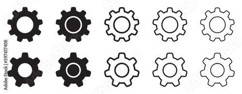 Set of gears icons. Cogwheel. Settings. Black and contour gears. Vector illustration.