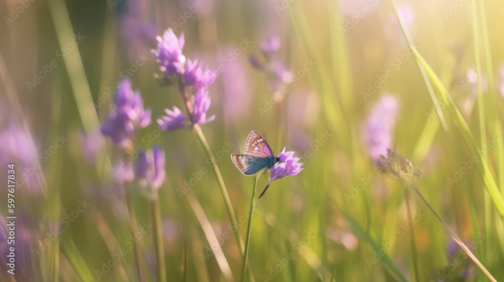 Natural background with butterfly on field. Illustration AI Generative Natural background with butterfly on field. Illustration AI Generative