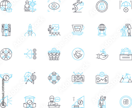 Trade regulation linear icons set. Competition, Antitrust, Monopoly, Cartel, Price-fixing, Mergers, Acquisitions line vector and concept signs. Market power,Predatory pricing,Fair Generative AI