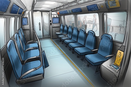 Train Car with Blue Seat. Generative AI