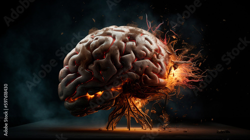 Concept art of a human brain exploding with knowledge and creativity. Generative AI