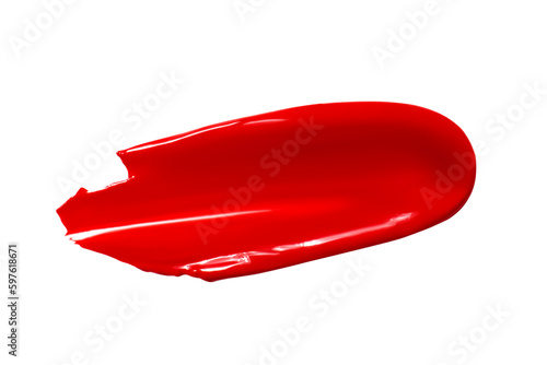 Smear of lipstick, lip gloss, paint, red. Isolated on a white background.
