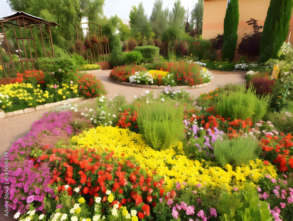 Obraz premium garden PARK with colorful flowers - Generative AI