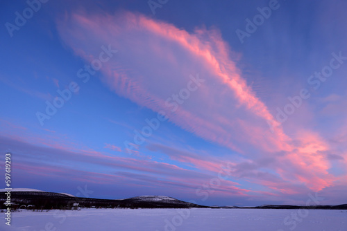 Cuadro en lienzo Sunset winter landscape in Lapland, Enontekio, Finland, Europe