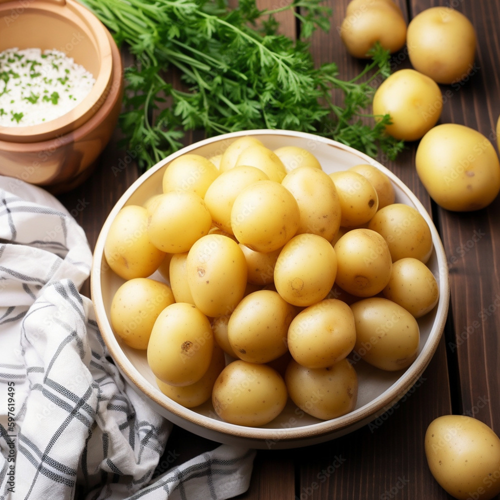 Boiled Potato Top View Dish Boiled Potato Top View Dish
