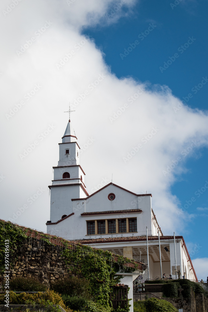 Tourist Monserrate church on Bogota mountains	