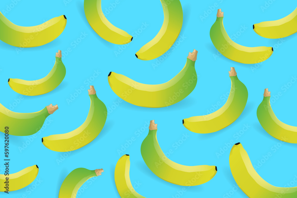 Tropical fruit concept. Vector summer pattern of bananas on a blue background	