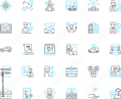 Talent acquisition linear icons set. Hiring, Recruits, Employment, Applicants, Sourcing, Recruitment, Screening line vector and concept signs. Onboarding,Resume,Headhunting outline Generative AI