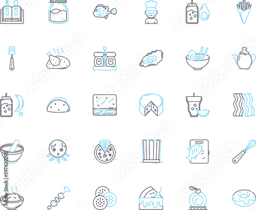 Tableware linear icons set. Plate, Bowl, Glass, Mug, Spoon, Fork, Knife line vector and concept signs. Saucer,Cup,Platter outline illustrations Generative AI