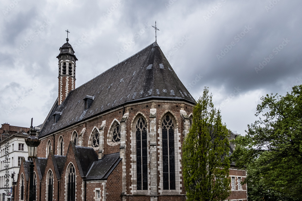 Fototapeta premium Church of St. Mary Magdalene (Chapelle de la Madeleine) - one of the oldest churches in Brussels, Belgium. Church of St. Mary Magdalene established by the Brothers of Mercy in 13th century.