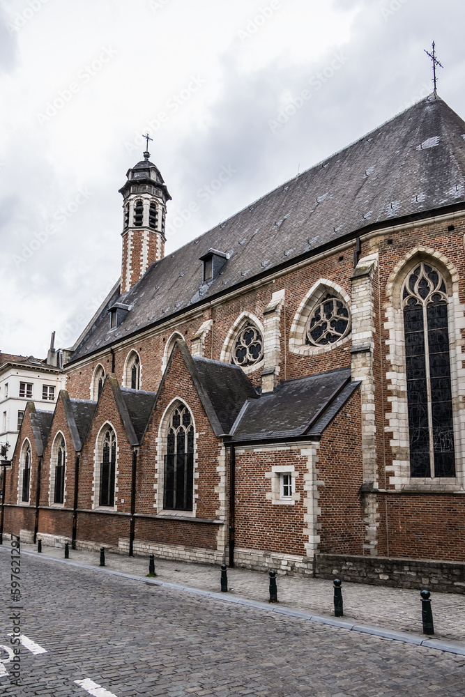 Fototapeta premium Church of St. Mary Magdalene (Chapelle de la Madeleine) - one of the oldest churches in Brussels, Belgium. Church of St. Mary Magdalene established by the Brothers of Mercy in 13th century.