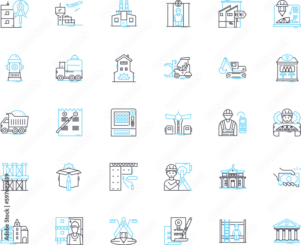 Structural engineering linear icons set. Stability, Analysis, Design, Foundation, Load, Reinforcement, Span line vector and concept signs. Tension,Flexure,Beam outline illustrations Generative AI