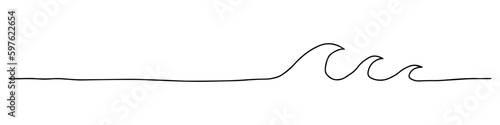 Handdrawn line of a sea wave. Abstract wave drawn with a continuous black line. Vector illustration on white background. 