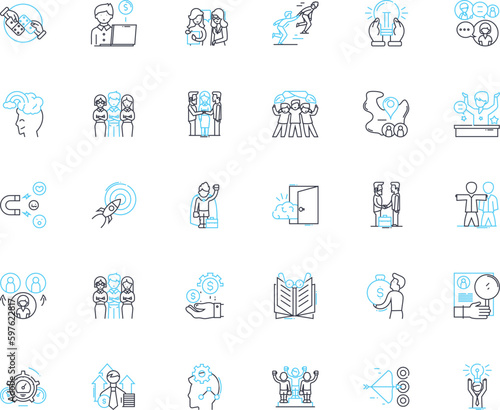 Public engagement linear icons set. Dialogue, Collaboration, Consultation, Interaction, Communication, Inclusion, Empowerment line vector and concept signs. Generative AI