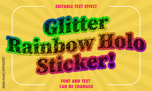 glitter rainbow holographic sticker editable text effect