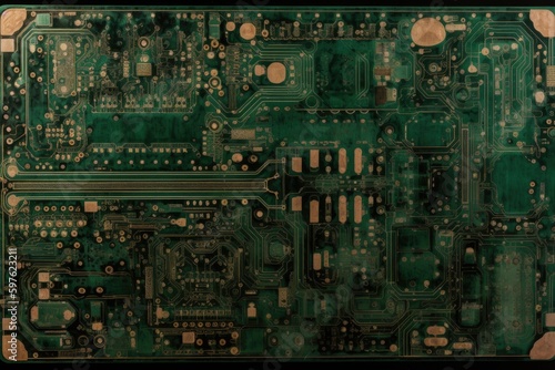 close up of a green circuit board. Generative AI