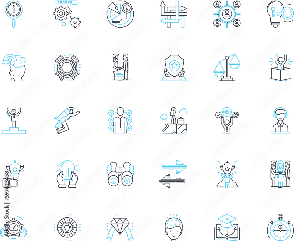 Professional growth linear icons set. Advancement, Development, Mastery, Empowerment, Expertise, Progression, Innovation line vector and concept signs. Generative AI