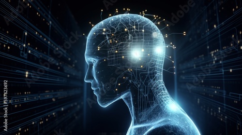 Artificial intelligence technology  revolutionized interact with machines. Machine learning and Deep data mining for big amount od data processing. Concept Future Technology. Generative AI