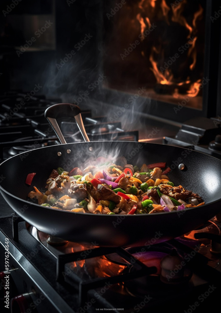 Bring some excitement to your food-related content with a sizzling stir-fry image. Perfect for Asian cuisine, recipe blogs, and food photography Bring some excitement to your food-related content with a sizzling stir-fry image. Perfect for Asian cuisine, recipe blogs, and food photography