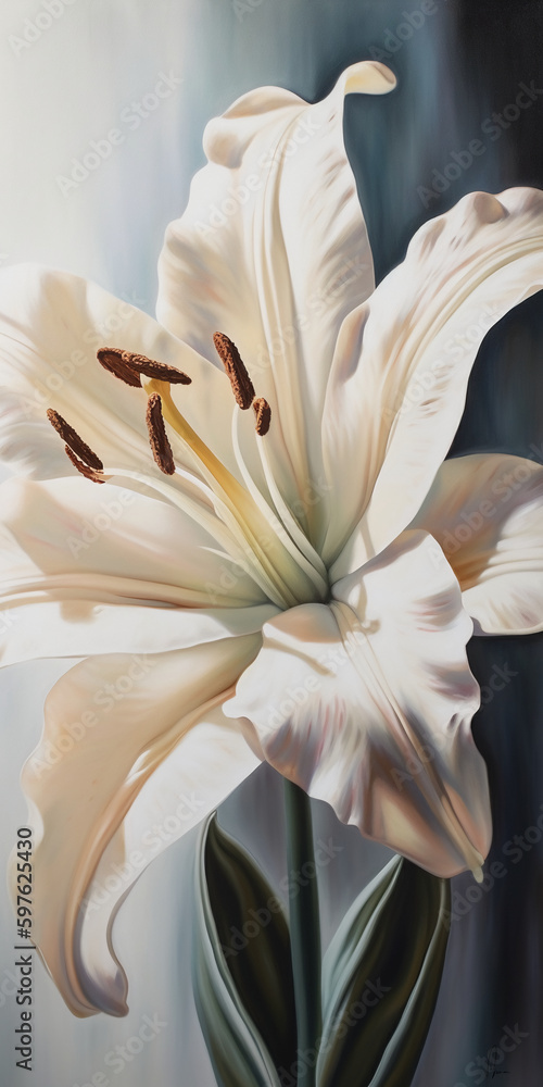 An extreme close up of a beautiful lily oil painting. AI generative
