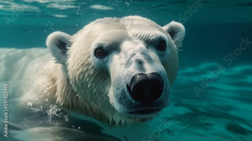 Polar bear swimming underwater. generative ai