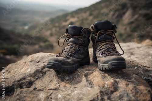 Hiking trekking shoes. Generative AI.
