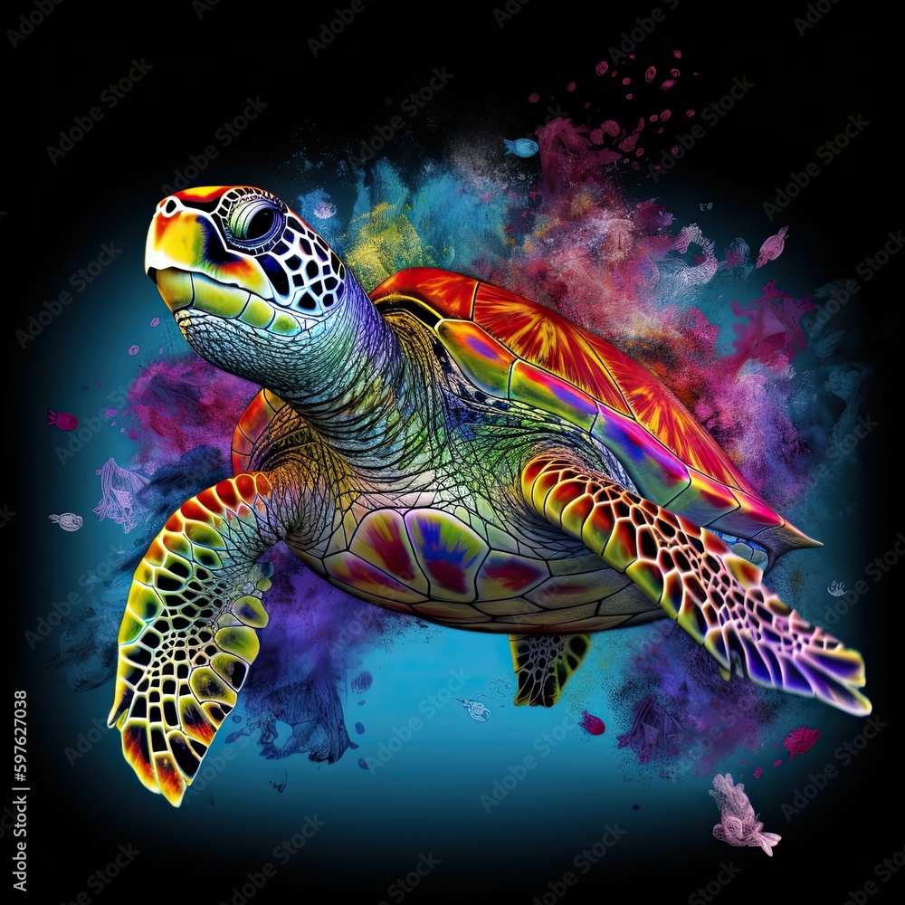 Beautiful colored turtle swimming under water Beautiful colored turtle swimming under water