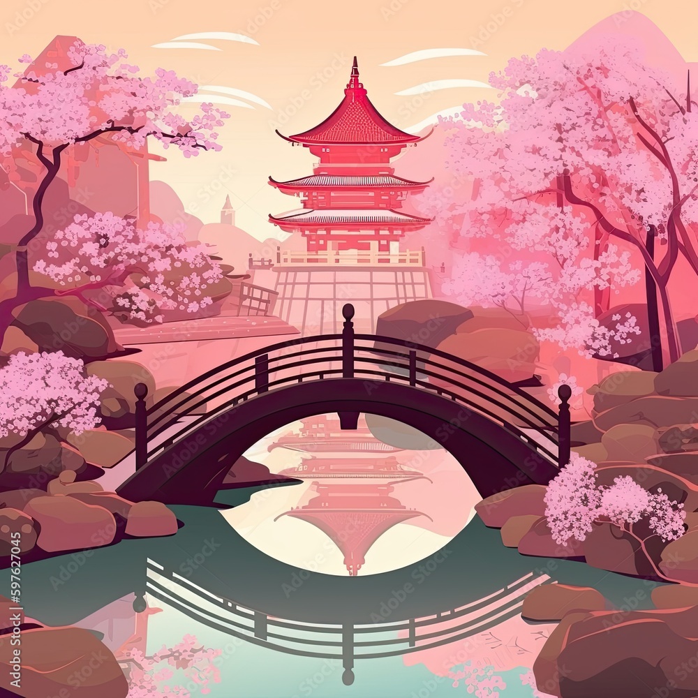 japanese garden with cherry blossoms