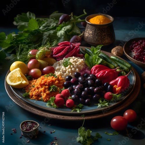 A Photo of a Colorful Plate of Mediterranean Mezze