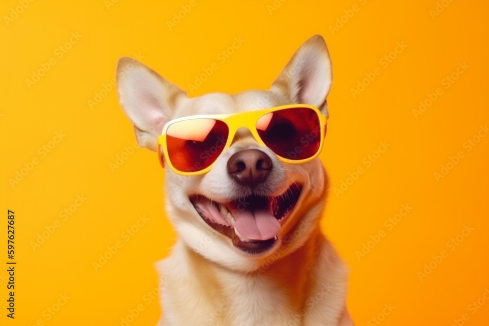 dog sunglasses white background animal funny pet isolated smile portrait cute. Generative AI.