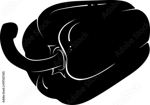 Silhouette of a lying bell pepper. Sweet pepper icon. Black vector illustration isolated on white. Close up vegetable in simple cartoon style. Fresh organic food paprika