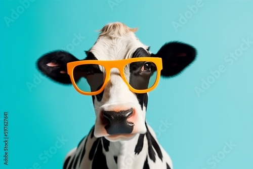 character sunglasses head cow cute portrait colourful face animal funny. Generative AI. © SHOTPRIME STUDIO