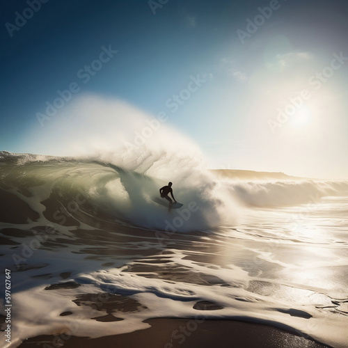 surfer in the sunshine on the waves