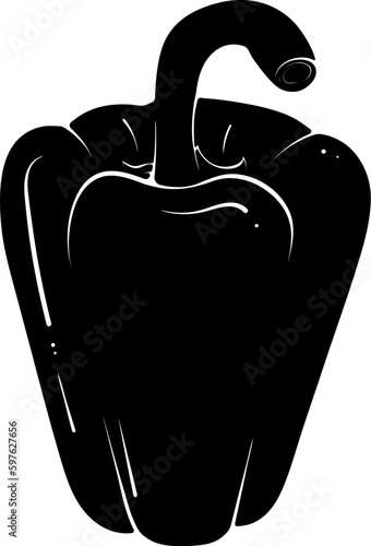 Silhouette of a whole bell pepper. Sweet pepper icon. Black vector illustration isolated on white. Close up vegetable in simple cartoon style. Fresh organic food paprika