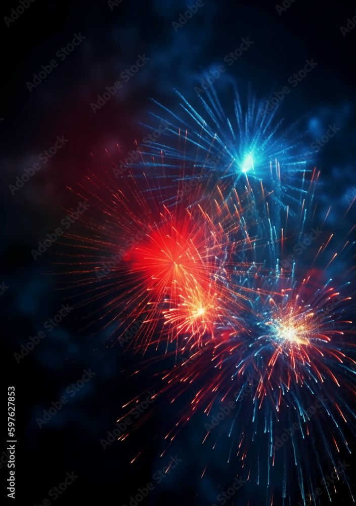 Blue, red, white, firework, Independence Day Abstract Poster background, copyspace. AI generative Blue, red, white, firework, Independence Day Abstract Poster background, copyspace. AI generative