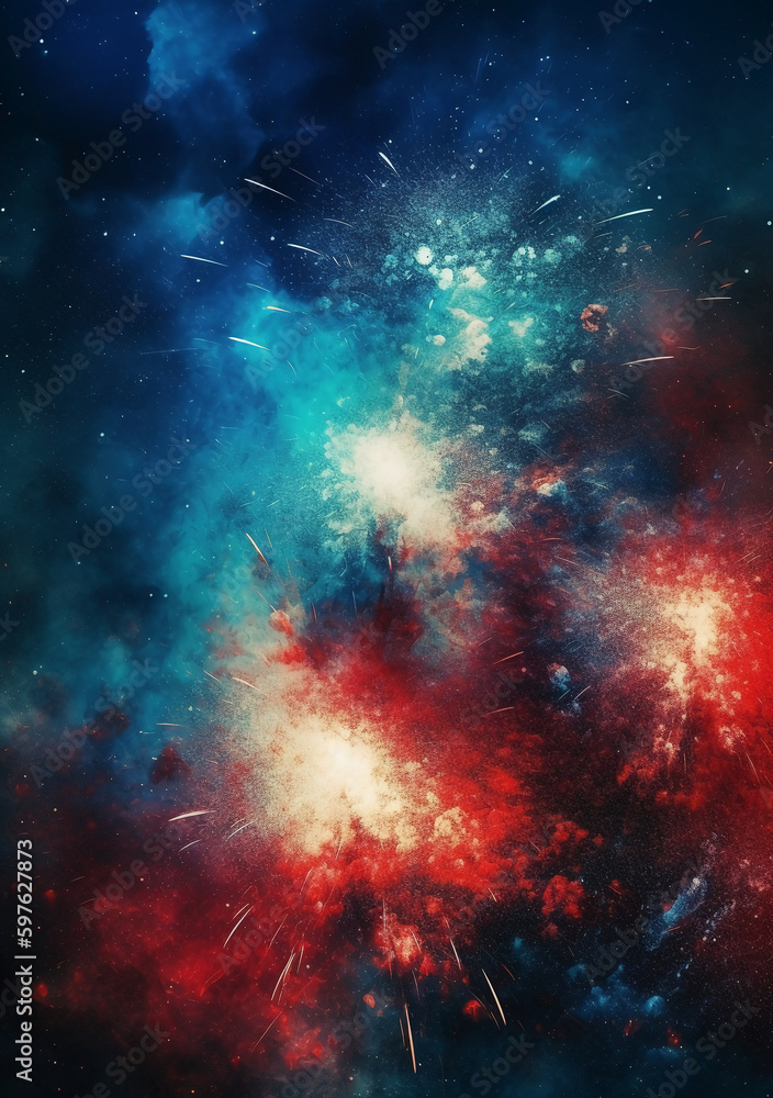 Blue, red, white, firework, Independence Day Abstract Poster background, copyspace. AI generative