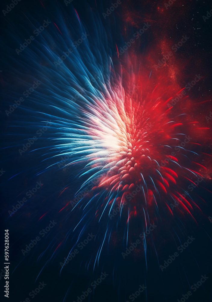 Blue, red, white, firework, Independence Day Abstract Poster background, copyspace. AI generative Blue, red, white, firework, Independence Day Abstract Poster background, copyspace. AI generative