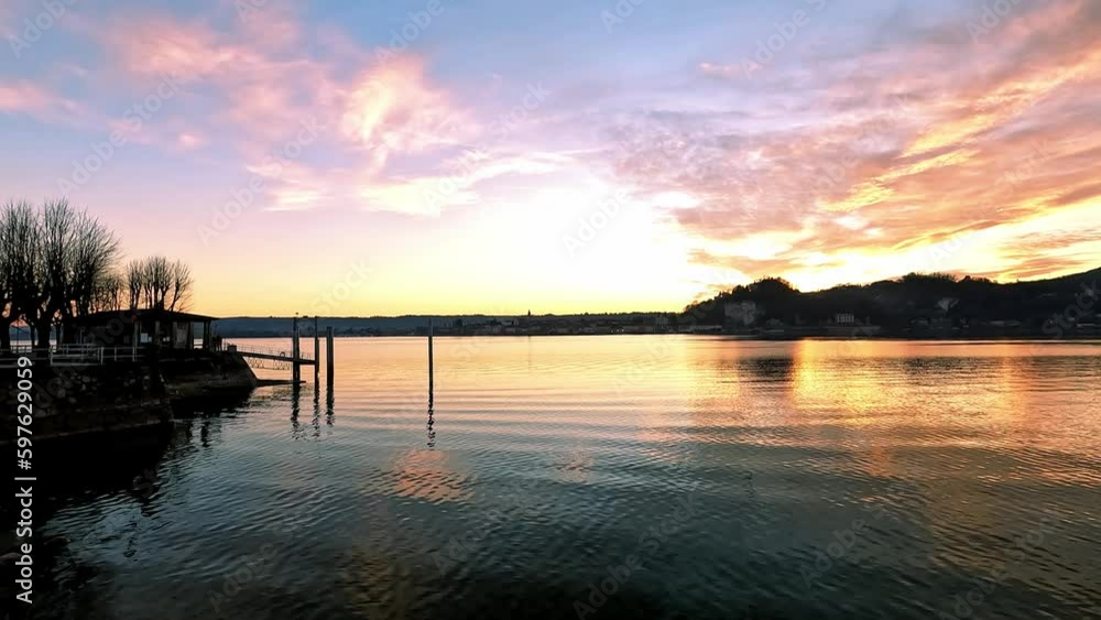 sunset at lake Maggiore in a spring evening