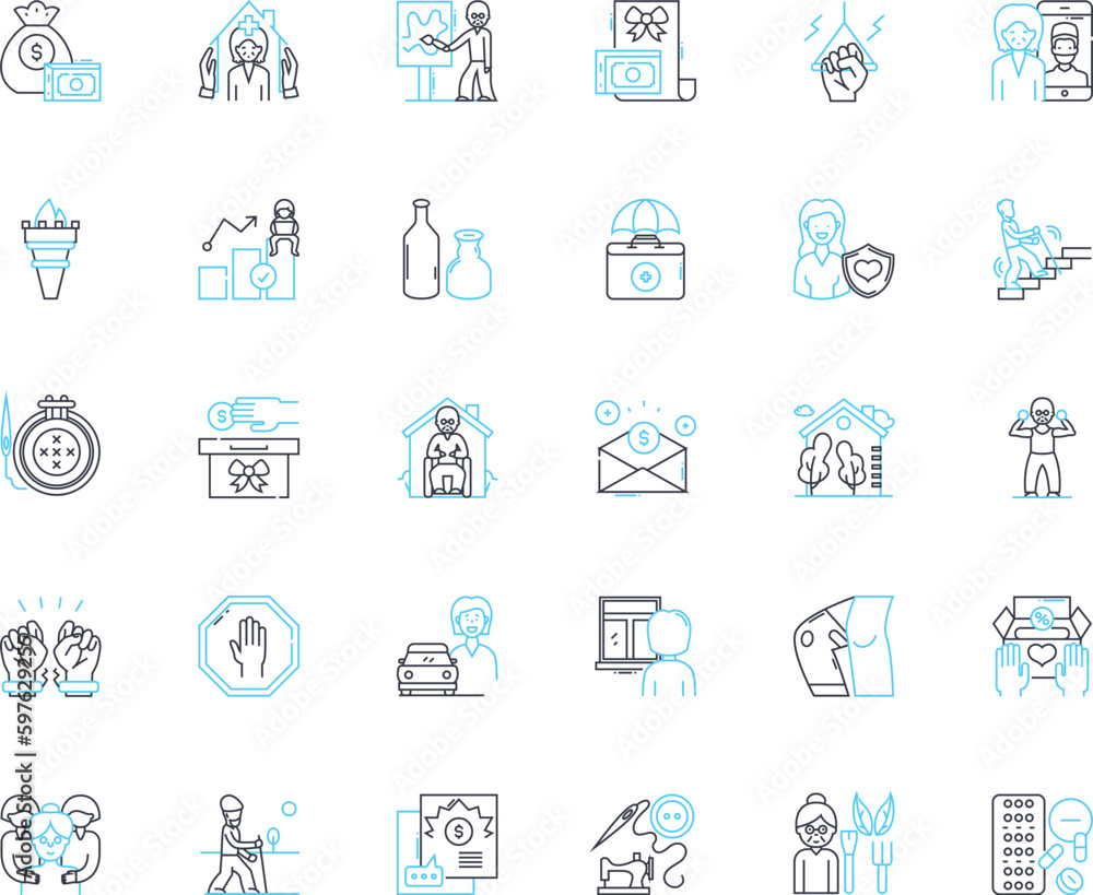 Geriatric care linear icons set. Aging, Elderly, Dementia, Alzheimer's, Palliative, Hospice, End-of-life line vector and concept signs. Independence, Mobility, Falls outline Generative AI