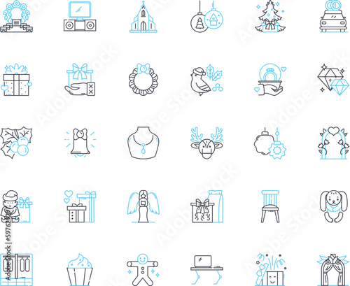 Interior styling service linear icons set. Aesthetics, Minimalism, Elegance, Chic, Cozy, Luxurious, Comfort line vector and concept signs. Sophisticated,Serenity,Rustic outline Generative AI
